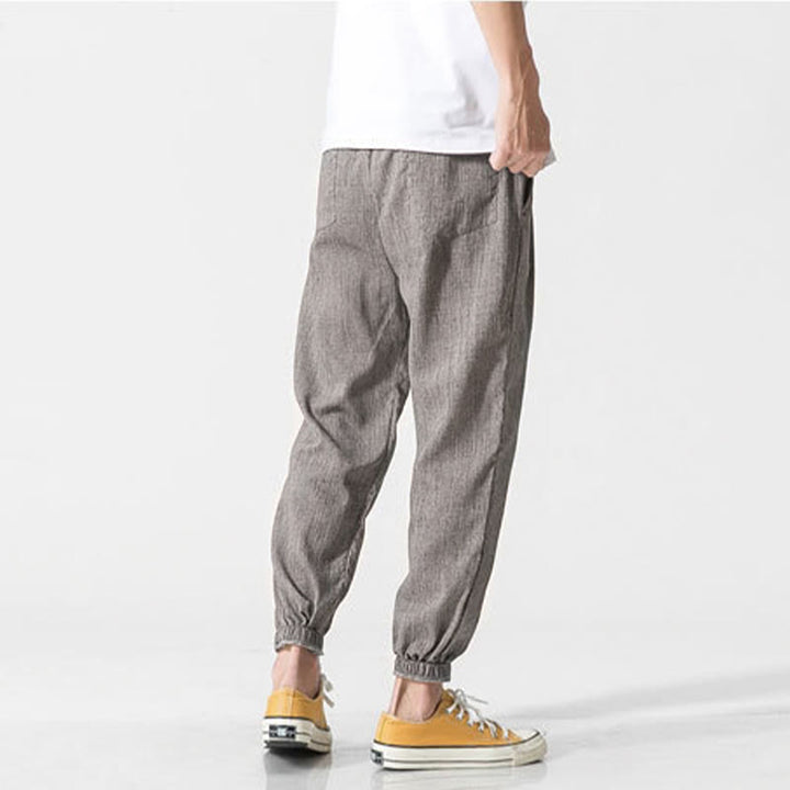 Buddha Stones Simple Drawstring Design Linen Men's Pants With Pockets - image 4