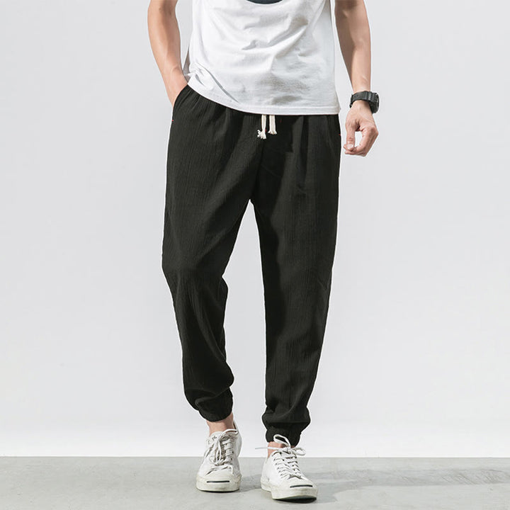 Buddha Stones Simple Drawstring Design Linen Men's Pants With Pockets - Black - US/UK/AU46，EU56 (5XL) - image 13