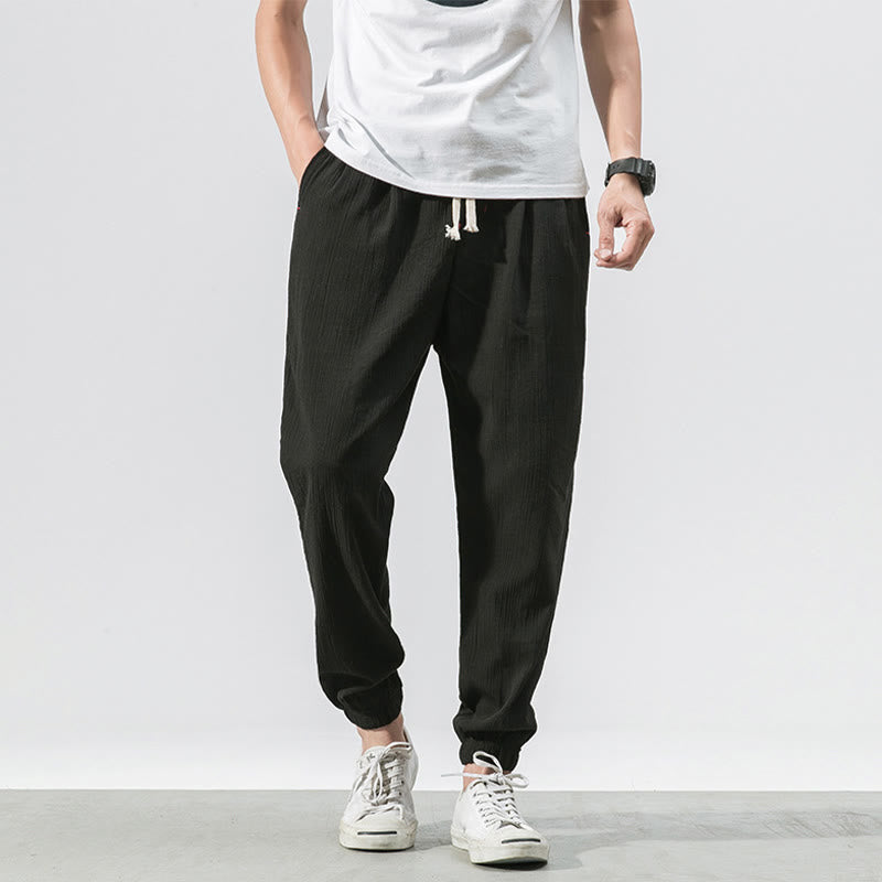Buddha Stones Simple Drawstring Design Linen Men's Pants With Pockets - Black - US/UK/AU46，EU56 (5XL) - image 12