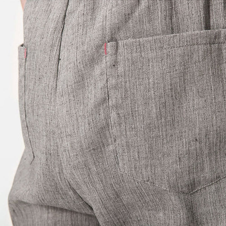 Buddha Stones Simple Drawstring Design Linen Men's Pants With Pockets - image 11