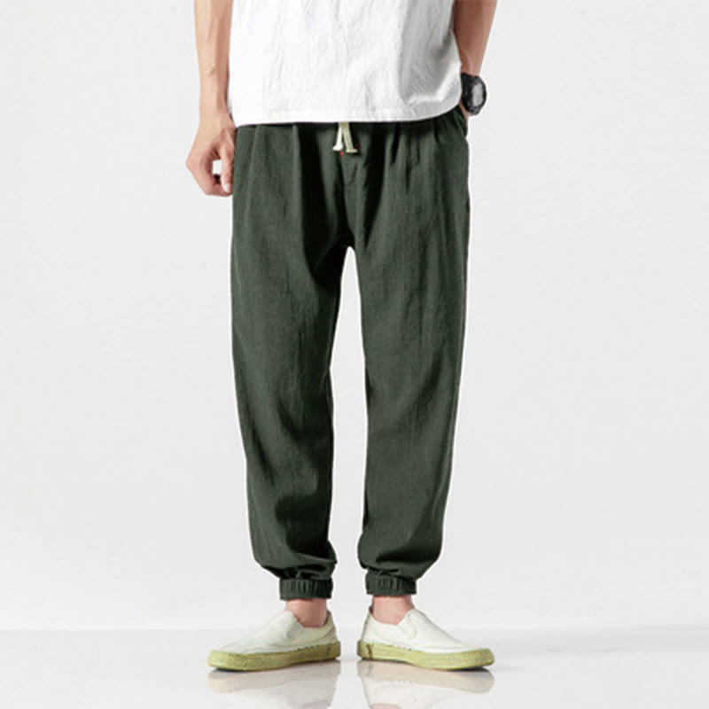Buddha Stones Simple Drawstring Design Linen Men's Pants With Pockets - DarkOliveGreen - US/UK/AU46，EU56 (5XL) - image 16