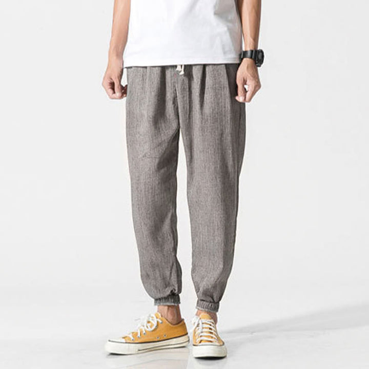Buddha Stones Simple Drawstring Design Linen Men's Pants With Pockets - image 4