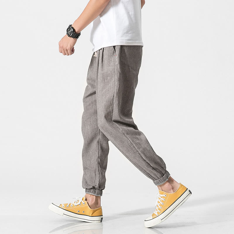 Buddha Stones Simple Drawstring Design Linen Men's Pants With Pockets - image 8