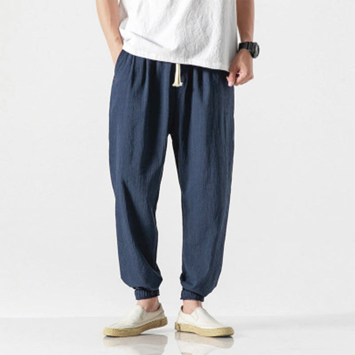Buddha Stones Simple Drawstring Design Linen Men's Pants With Pockets - Navy Blue - US/UK/AU46，EU56 (5XL) - image 14