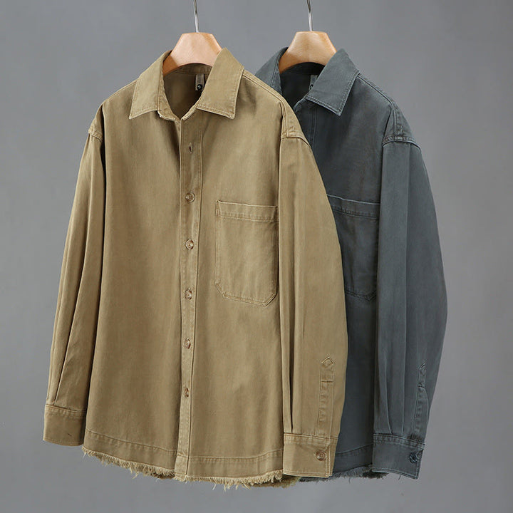 Buddha Stones Men's Pure Color Tassels Hem Design Cotton Long Sleeve Shirt With Pocket - image 8