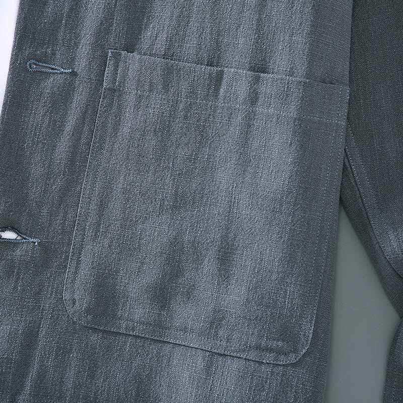 Buddha Stones Commute Plain Long Sleeve Button Lapel  Design Men's Ramie Linen Jacket With Pockets - image 7