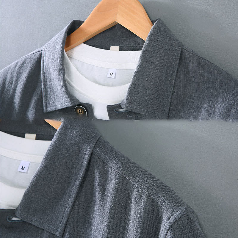 Buddha Stones Commute Plain Long Sleeve Button Lapel  Design Men's Ramie Linen Jacket With Pockets - image 8