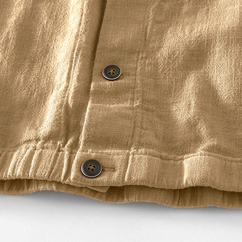 Buddha Stones Commute Plain Simple Buttons Design Men's Long Sleeve Ramie Linen Jacket With Pockets - image 4