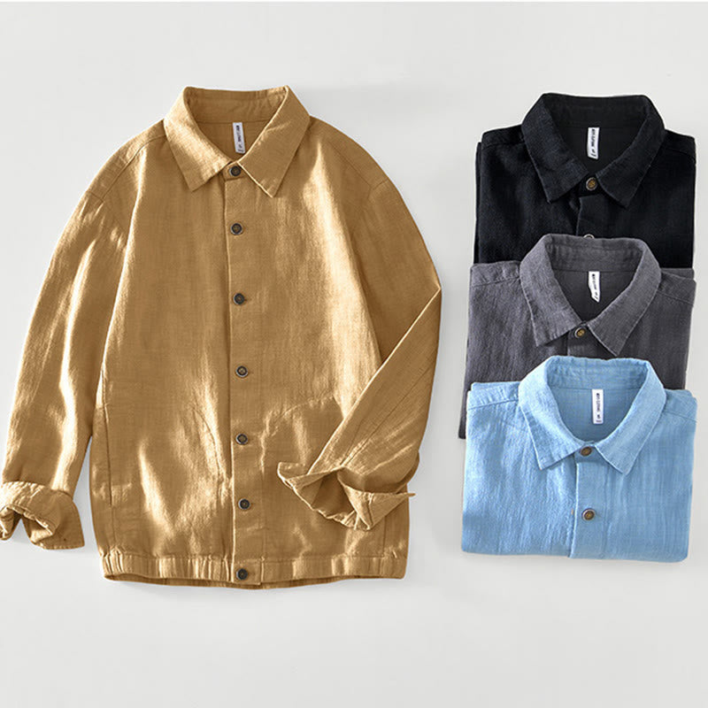 Buddha Stones Commute Plain Simple Buttons Design Men's Long Sleeve Ramie Linen Jacket With Pockets - image 26