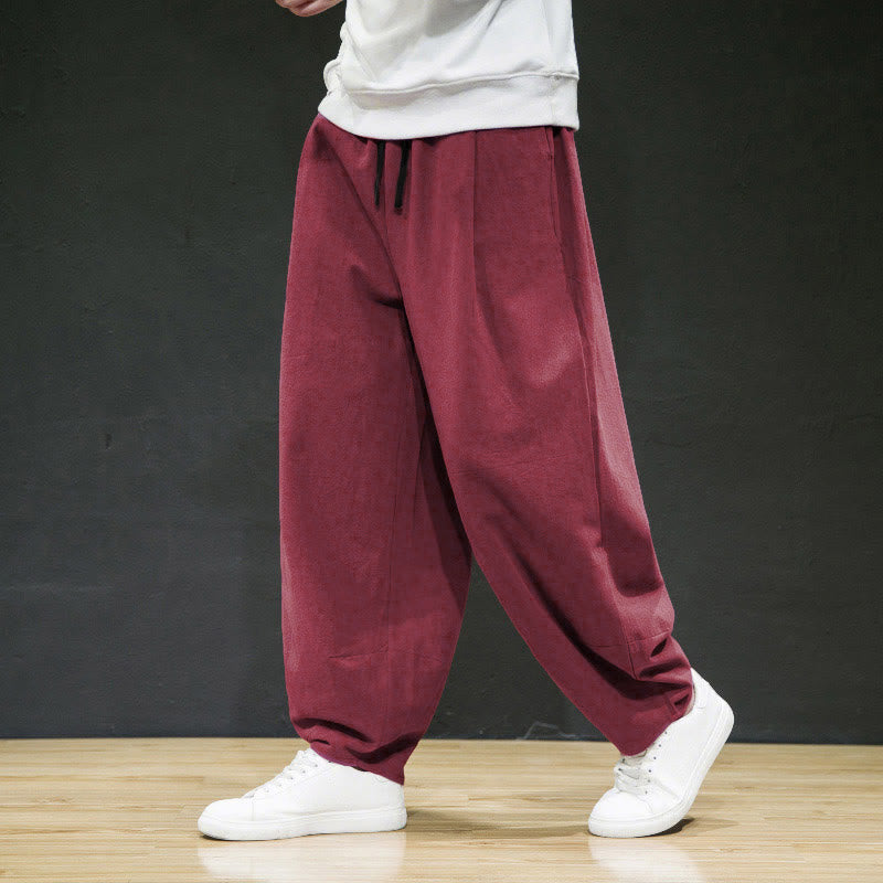 Buddha Stones Plain Casual Bloomer Men's Pants With Pockets - FireBrick - US/UK/AU44，EU54 (5XL) - image 8