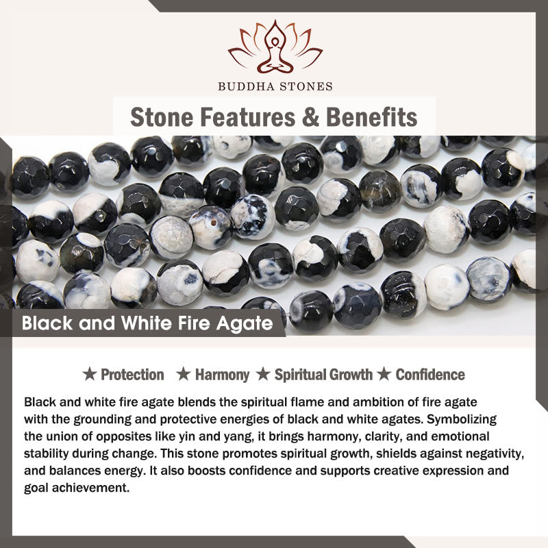 Buddha Stones Black and White Cat Fire Agate Bead Love Bracelet - image 8