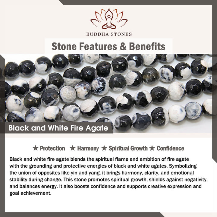 Buddha Stones Black and White Cat Fire Agate Bead Love Bracelet - image 8