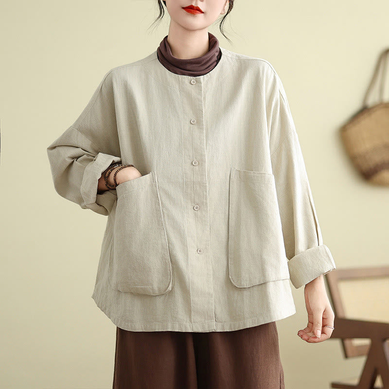 Buddha Stones Plain Design Long Sleeve Women's Jacket With Pockets - image 2