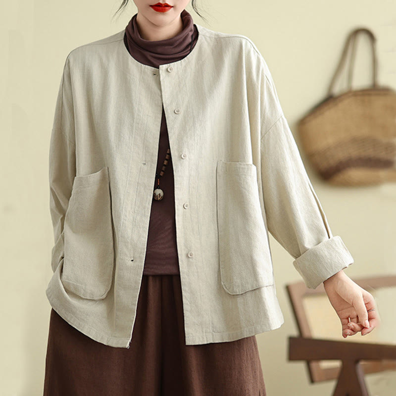 Buddha Stones Plain Design Long Sleeve Women's Jacket With Pockets - image 1