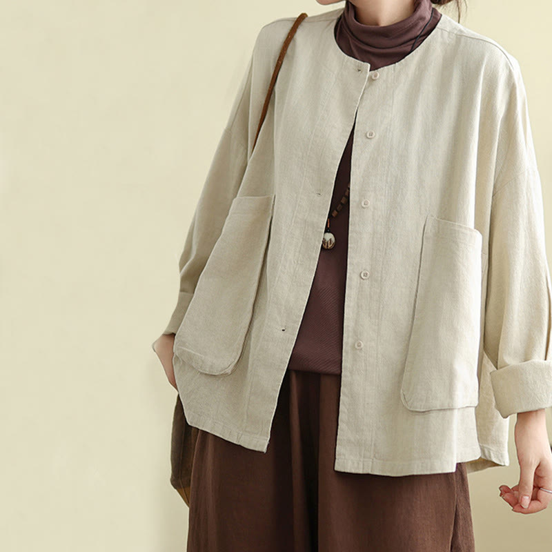 Buddha Stones Plain Design Long Sleeve Women's Jacket With Pockets - image 4