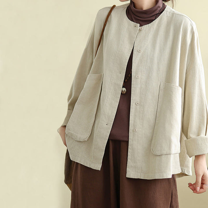 Buddha Stones Plain Design Long Sleeve Women's Jacket With Pockets - image 4