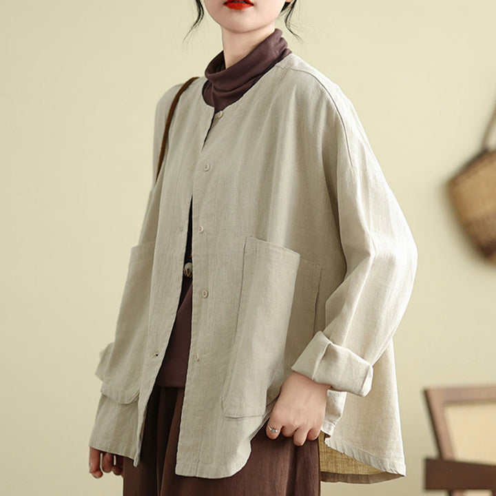 Buddha Stones Plain Design Long Sleeve Women's Jacket With Pockets - Beige - US14，UK/AU18，EU46 (2XL) - image 0