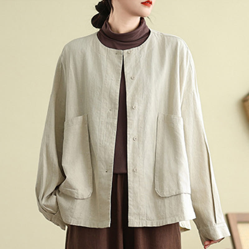 Buddha Stones Plain Design Long Sleeve Women's Jacket With Pockets - image 3