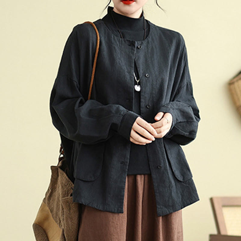 Buddha Stones Plain Design Long Sleeve Women's Jacket With Pockets - image 13