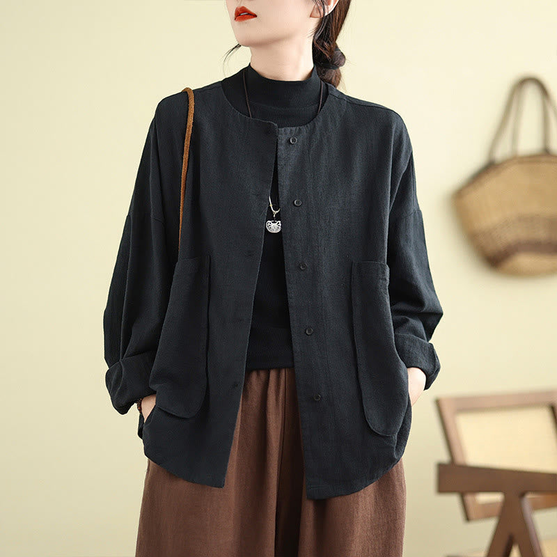 Buddha Stones Plain Design Long Sleeve Women's Jacket With Pockets - image 15