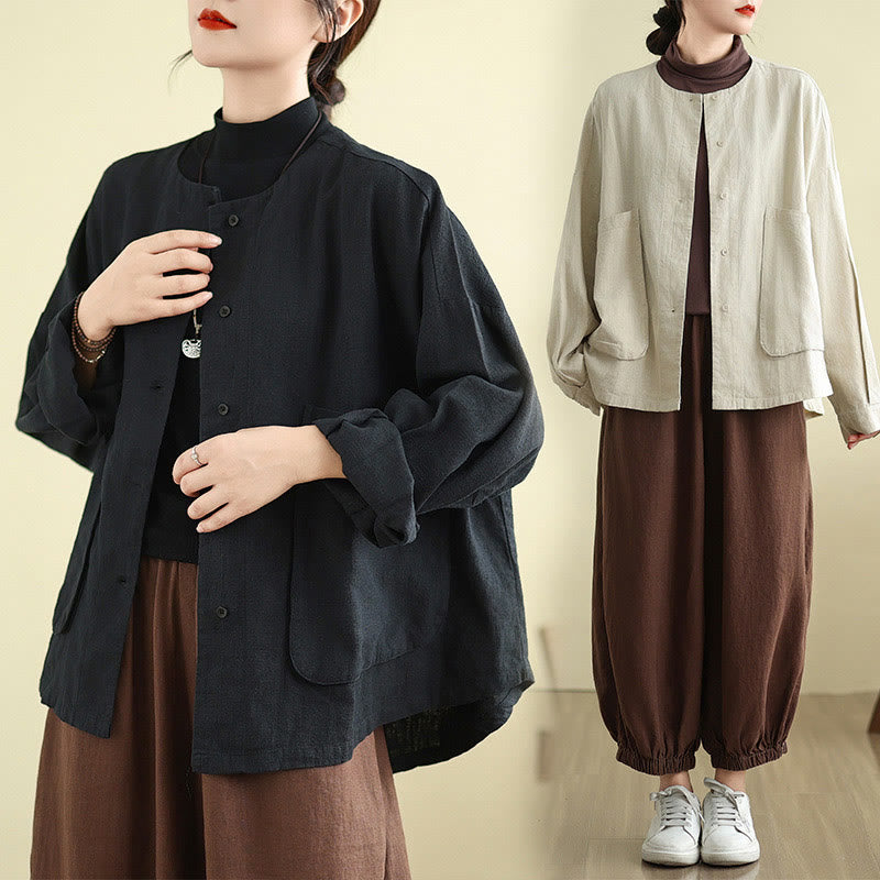 Buddha Stones Plain Design Long Sleeve Women's Jacket With Pockets - image 17