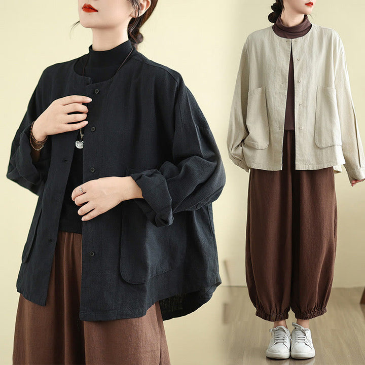 Buddha Stones Plain Design Long Sleeve Women's Jacket With Pockets - image 17