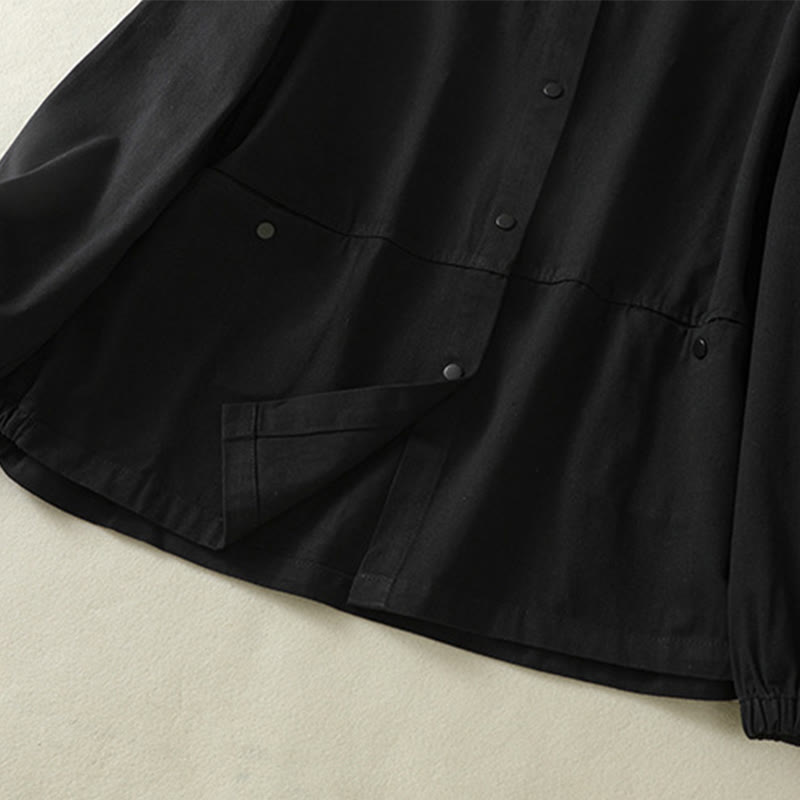 Buddha Stones Plain Button Design Stand Collar Women's Cotton Jacket - image 15