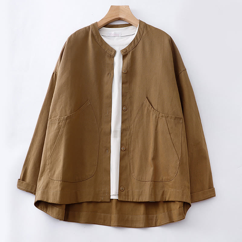 Buddha Stones Solid Color Long Sleeve Women's Cotton Jacket With Pockets - DarkGoldenrod - US14，UK/AU18，EU46 (2XL) - image 0