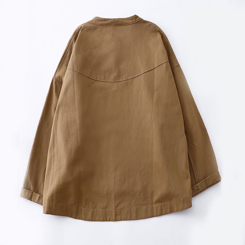 Buddha Stones Solid Color Long Sleeve Women's Cotton Jacket With Pockets - image 1