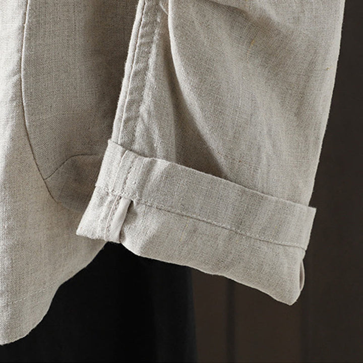 Buddha Stones Pure Color V-neck Women's Cotton Jacket With Pockets - image 2