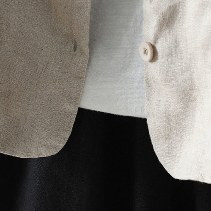 Buddha Stones Pure Color V-neck Women's Cotton Jacket With Pockets - image 3