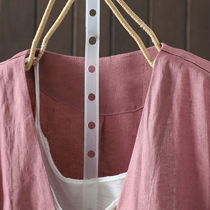 Buddha Stones Pure Color V-neck Women's Jacket With Pockets - image 14