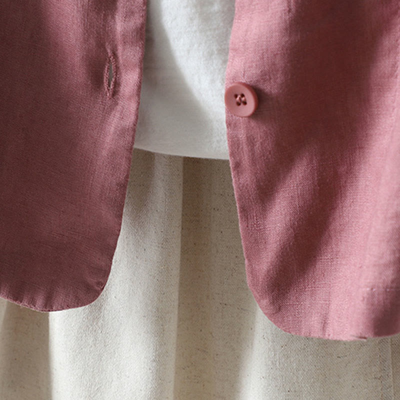 Buddha Stones Pure Color V-neck Women's Cotton Jacket With Pockets - image 10