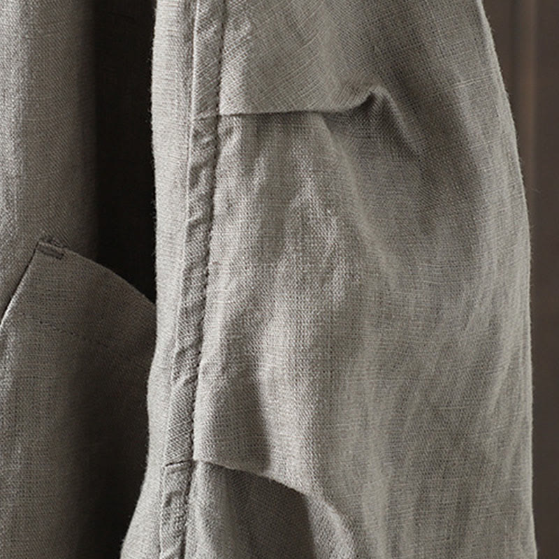 Buddha Stones Pure Color V-neck Women's Cotton Jacket With Pockets - image 25