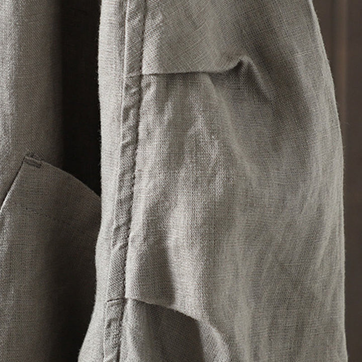 Buddha Stones Pure Color V-neck Women's Cotton Jacket With Pockets - image 25