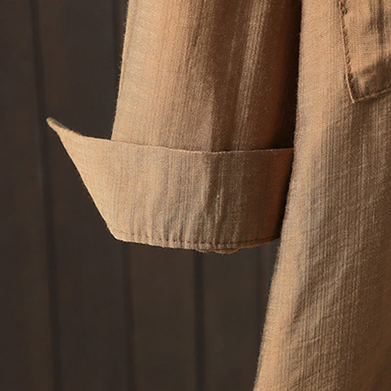 Buddha Stones Plain Buttons Women's Cotton Coat With Pockets - image 5