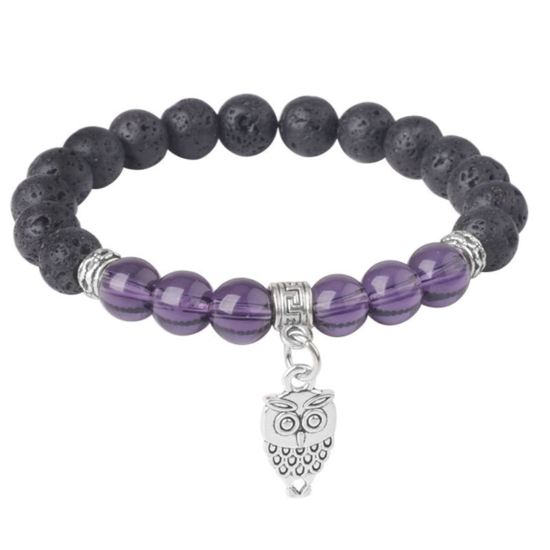 Buddha Stones Black Lava Rock Crystal Beads Animal Pattern Healing Bracelet - Owl Pattern (Wrist Circumference: 15-17cm) - image 17