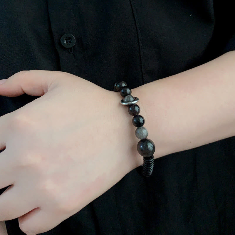 Buddha Stones Silver Sheen Obsidian Coconut Shell Protection Bracelet - image 8