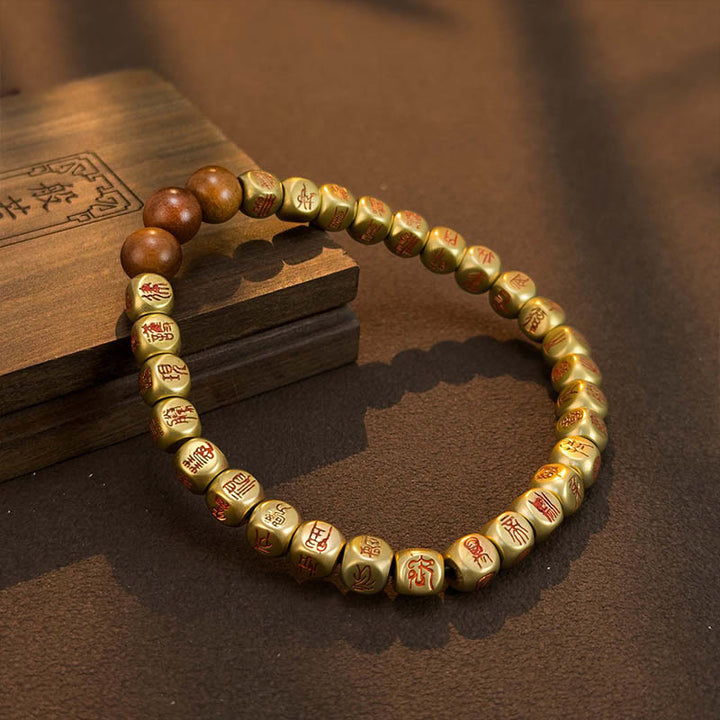 Buddha Stones Copper Brass Lightning Struck Jujube Wood Beads Wealth Bracelet - Copper Brass With Cinnabar(Wrist Circumference: 18-24cm) - image 0