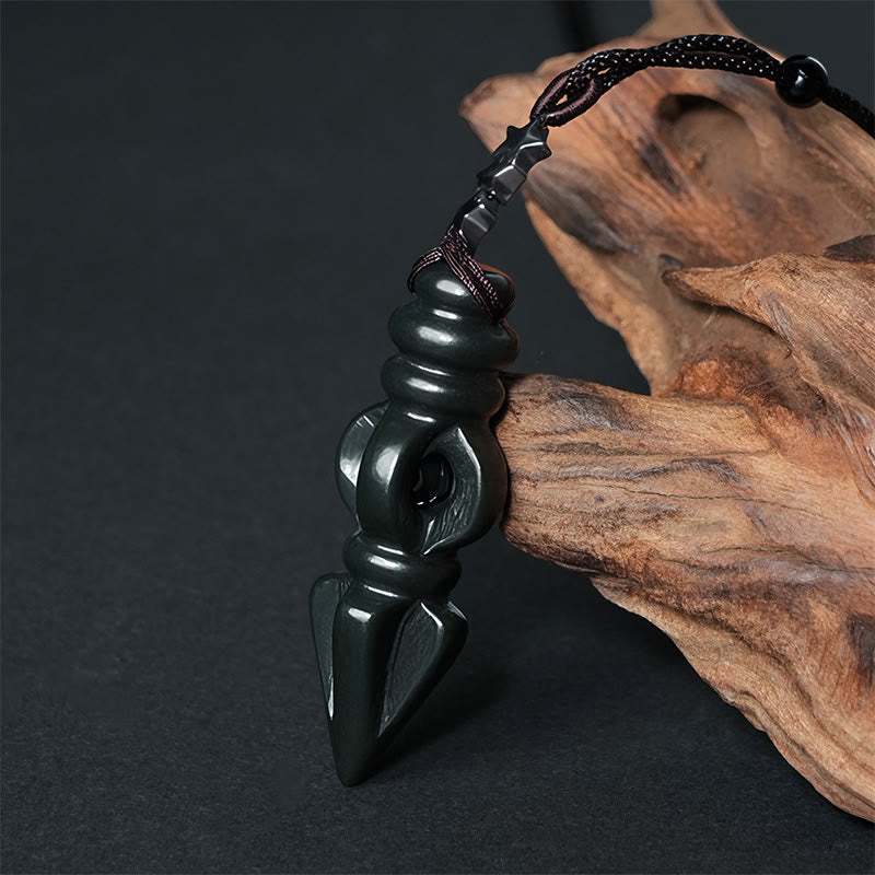 Buddha Stones Tibetan Hetian Cyan Jade Pestle Vajra Dorje Star Harmony Necklace Pendant - Cyan Jade Vajra - image 0