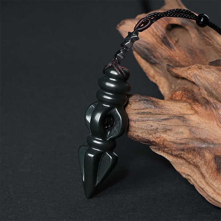 Buddha Stones Tibetan Hetian Cyan Jade Pestle Vajra Dorje Star Harmony Necklace Pendant - Cyan Jade Vajra - image 0