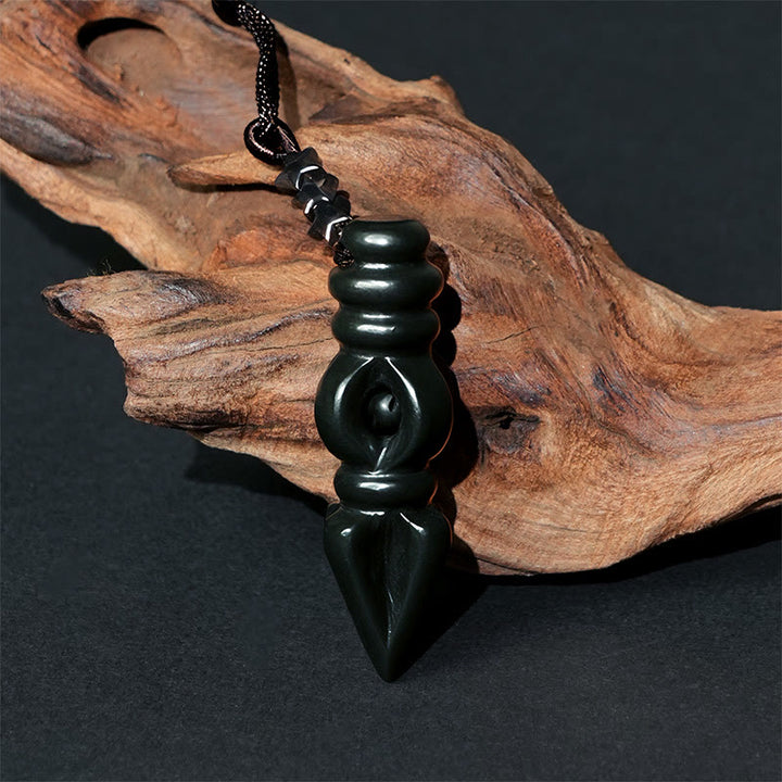 Buddha Stones Tibetan Hetian Cyan Jade Pestle Vajra Dorje Star Harmony Necklace Pendant - image 1