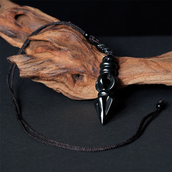 Buddha Stones Tibetan Hetian Cyan Jade Pestle Vajra Dorje Star Harmony Necklace Pendant - image 4