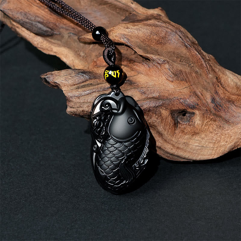 Buddha Stones Natural Black Obsidian Amphioxus Strength Necklace Pendant - image 2