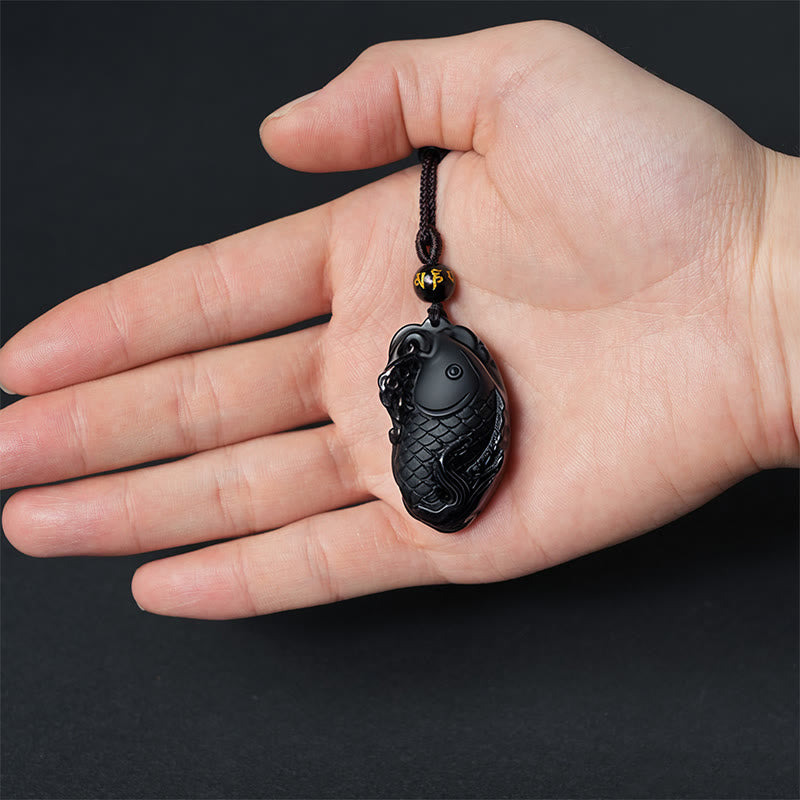 Buddha Stones Natural Black Obsidian Amphioxus Strength Necklace Pendant - image 6