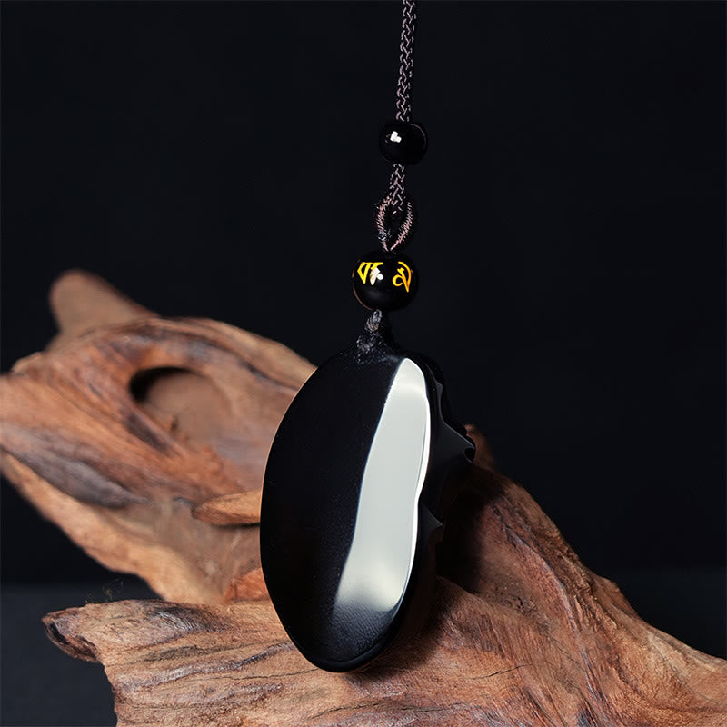 Buddha Stones Natural Black Obsidian Amphioxus Strength Necklace Pendant - image 4