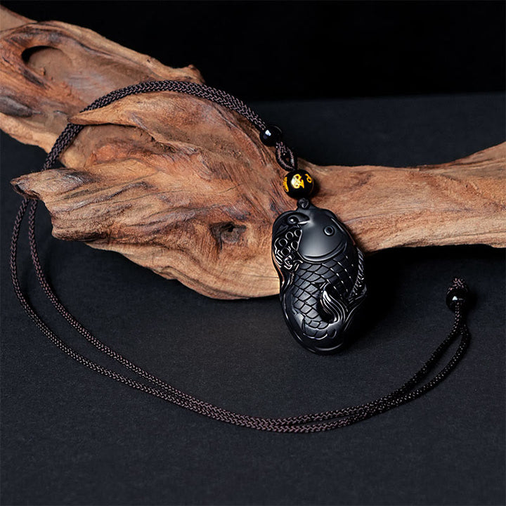Buddha Stones Natural Black Obsidian Amphioxus Strength Necklace Pendant - image 3