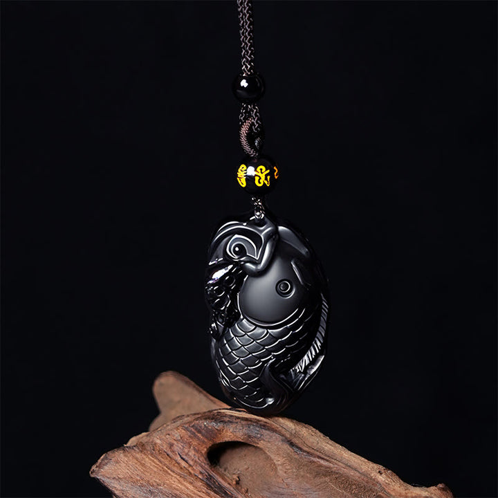 Buddha Stones Natural Black Obsidian Amphioxus Strength Necklace Pendant - Black Obsidian - image 0