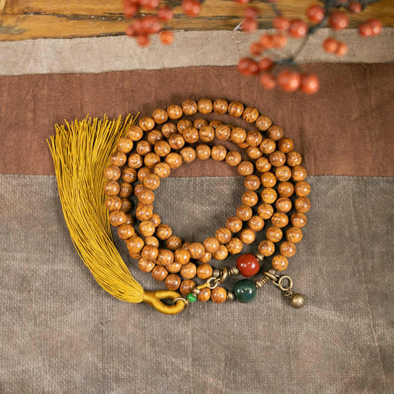 Buddha Stones 108 Mala Beads Bodhi Seed Wisdom Peace Tassel Bracelet - 18cm - image 0