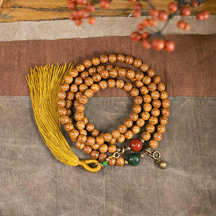 Buddha Stones 108 Mala Beads Bodhi Seed Wisdom Peace Tassel Bracelet - 18cm - image 0